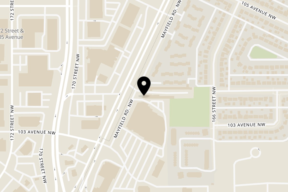 Map showing the location of Hanjan West on 10401 Mayfield Road Northwest in Edmonton